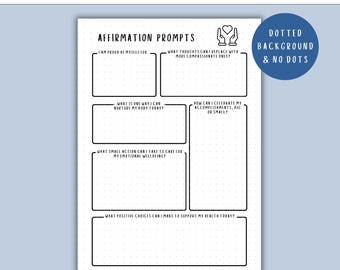 Affirmation Prompts Printable- Mental Health Journal Planner Insert, Self-Discovery Journal Prompts, Personal Development, Wellness Journal