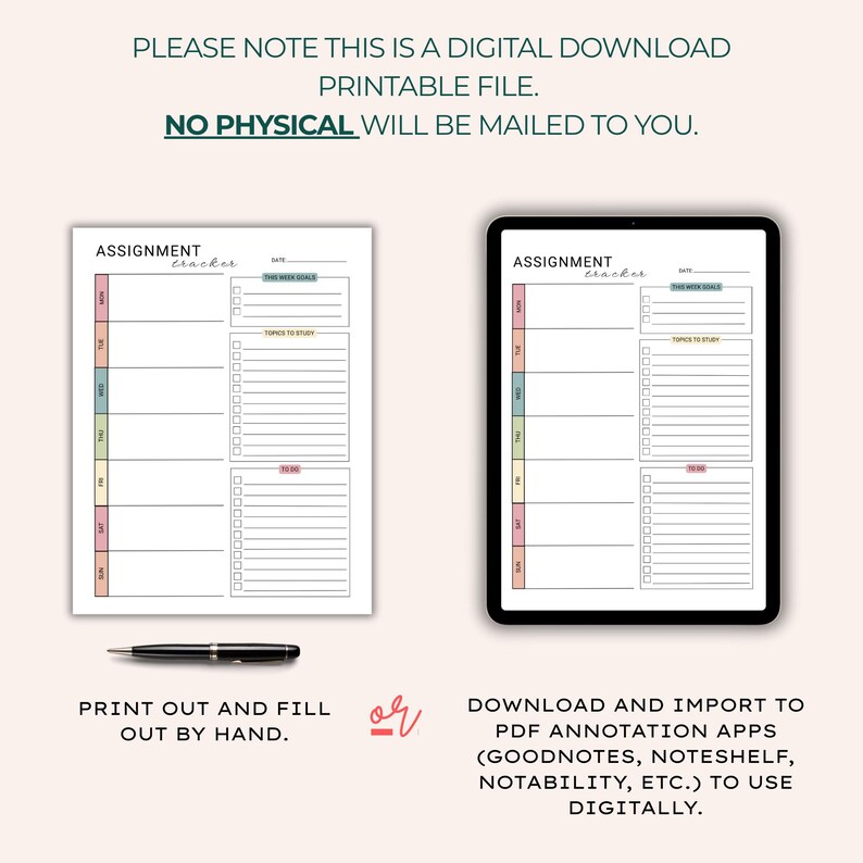 Student Assignment Tracker Printable: Homeschool Planner (PDF Download ...