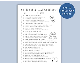 Self Care Challenge - PRINTABLE Journal Page - Planner Page - 30 Day Self care Challenge - Monthly Goal Tracker - Habit Tracker - Skin Care