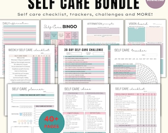 Self care checklist bundle printable, Daily self-care planner, Self care Journal Tracker, Wellness Planner Printable,  Mindfulness log, PDF