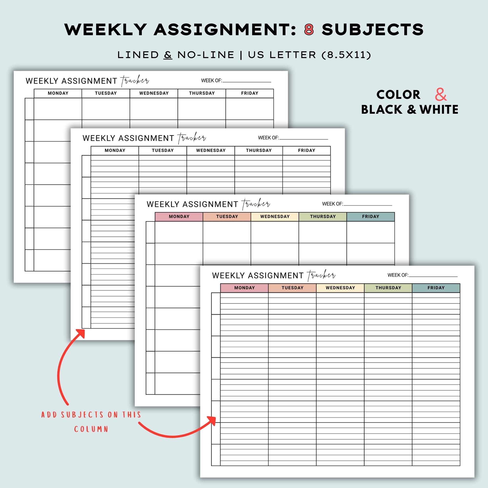 Weekly Assignment Tracker Printable, Homeschool Planner, Student ...