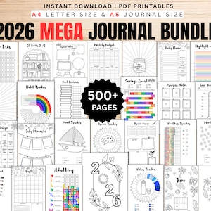 2026 MEGA Journal bundle, Printable Journal Planner, Bullet Journal monthly yearly trackers, Mood, Habit, Reading, A4 & A5, Digital Download