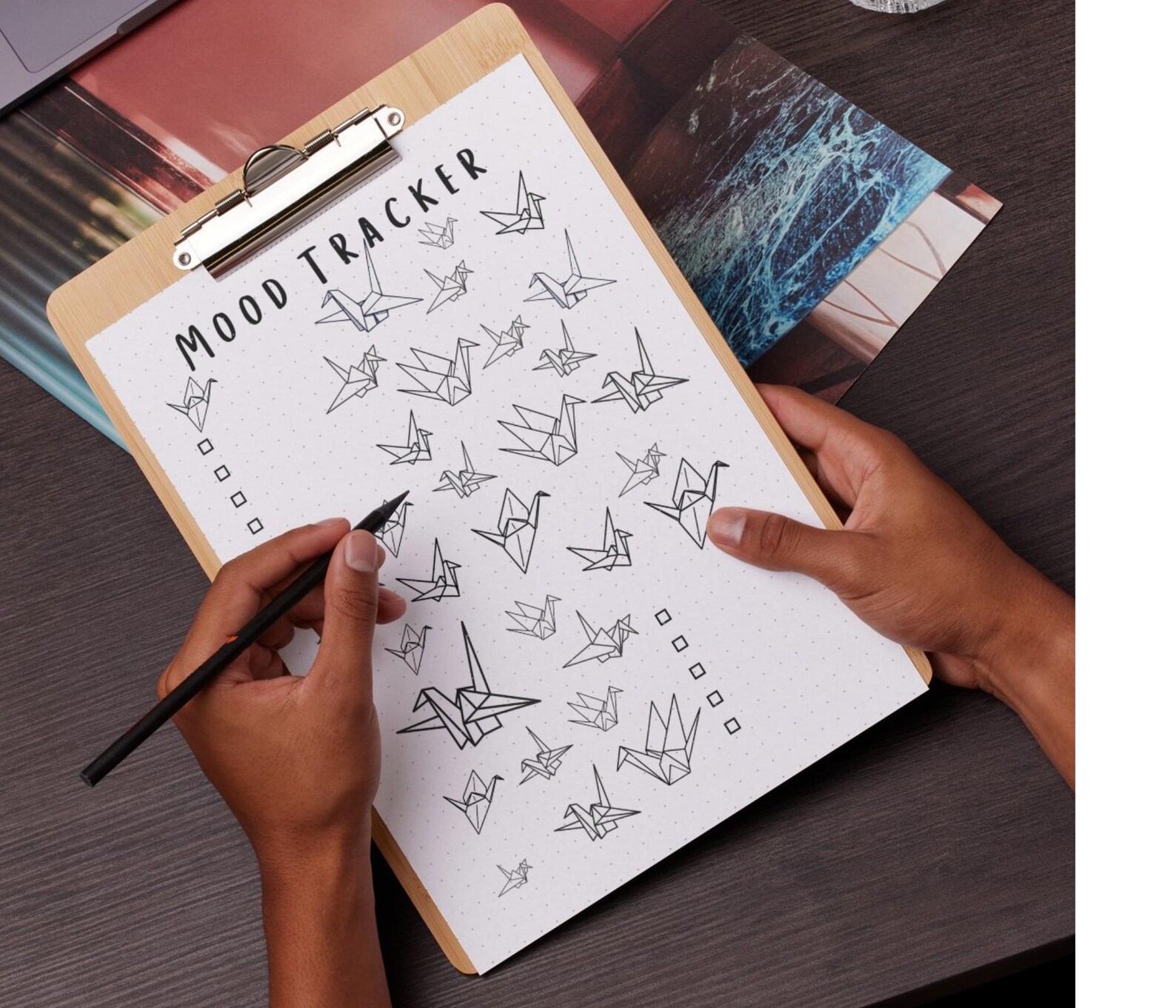Origami Crane Mood Tracker - PRINTABLE Bullet Journal Tracker, Monthly Mood Tracker, Planner ...