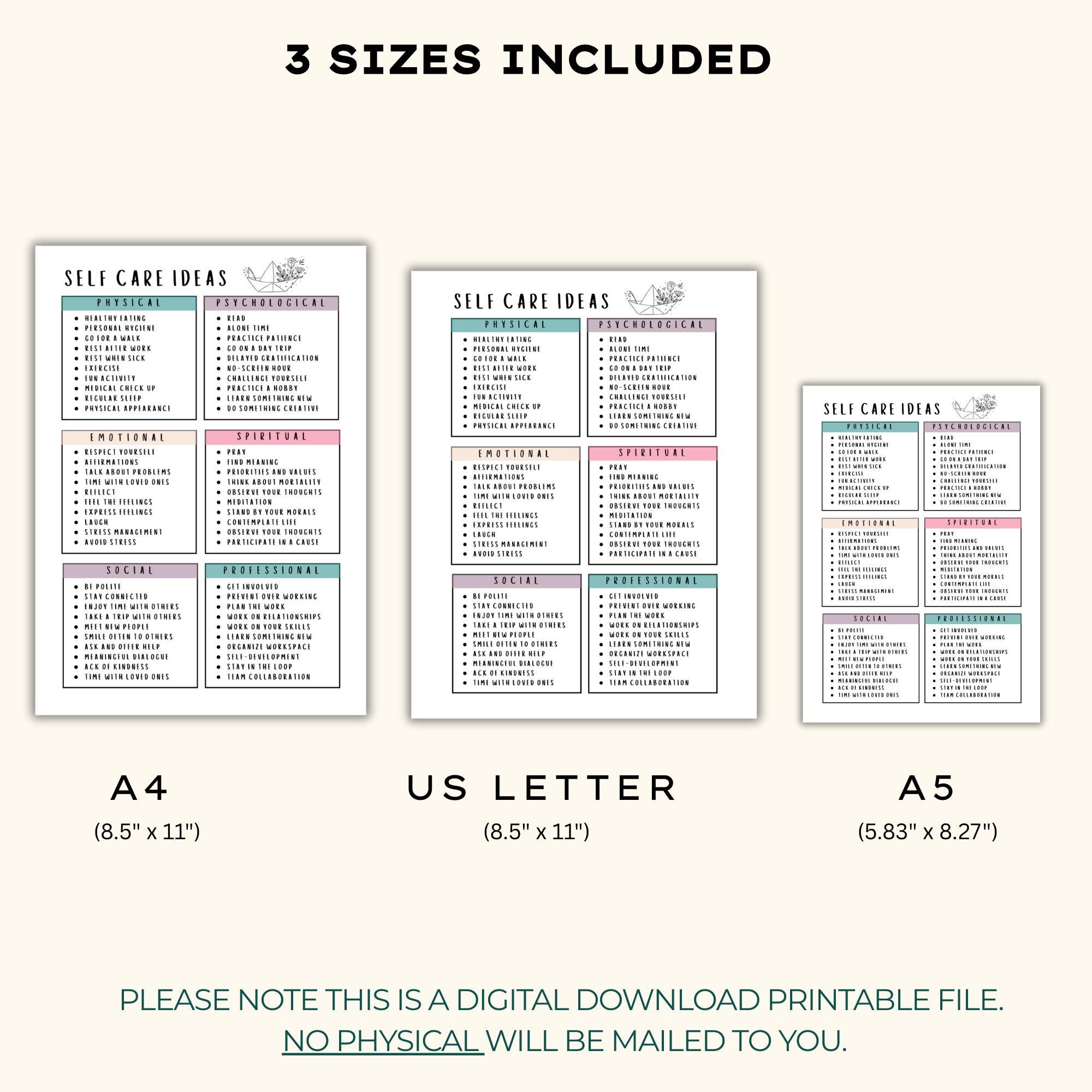 Self Care Checklist Printable, Self-care Planner, Selfcare Journal ...