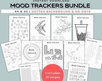 Bullet Journal - Stimmungstracker Set A1, digitale Planerseiten, vorgefertigtes Bullet Journal, monatlicher Stimmungstracker, A5 & A4, Punkte und keine Punkte, PDF