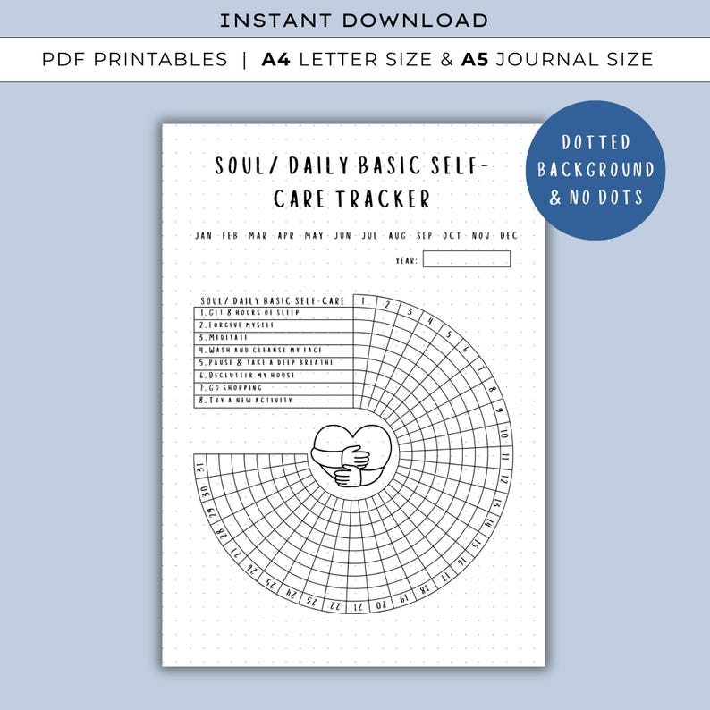 Self Care Tracker Wheel, PRINTABLE Journal Page, Planner Page, Monthly ...