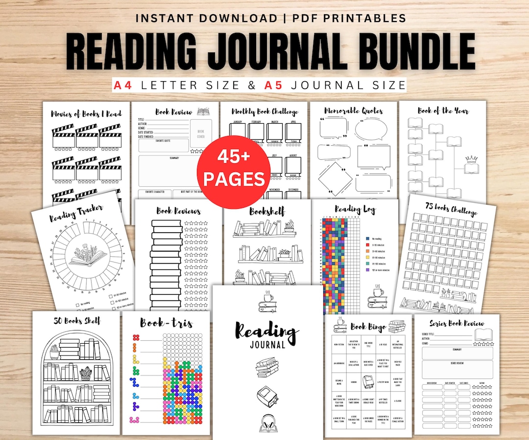 Reading Journal Bundle - Journal Printable, Reading Log, Book Journal ...
