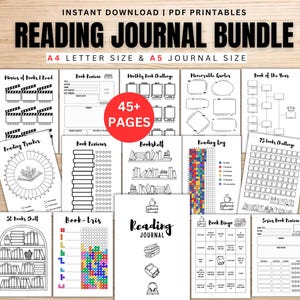 Reading Journal Bundle - Journal Printable, Reading Log, Book Journal, Reading Tracker, Digital Planner pages, Value Pack - 45+ Pages A4 A5