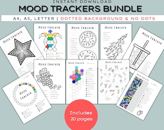 Bullet Journal- MOOD TRACKERS - Set A2, Digital Planner Pages, Premade Bullet Journal, Monthly Mood Tracker, A5 & A4, Dots and No Dots, PDF
