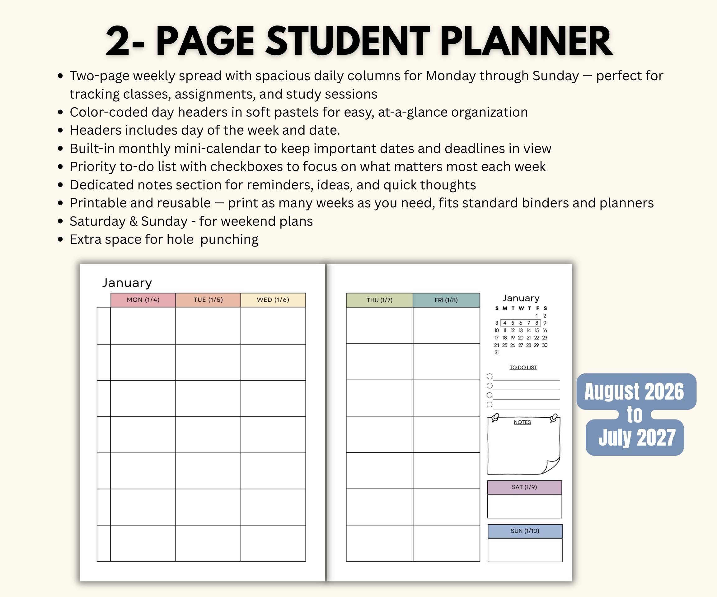 Student Planner PRINTABLE Assignment Tracker Academic Planner ADHD ...