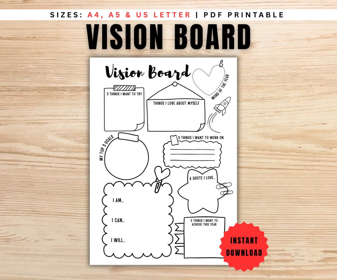 Printable 2026 Vision Board Template, Journal Page, New Year ...