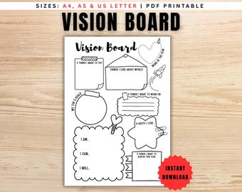 Printable 2026 Vision Board Template, Journal Page, New Year Resolutions, Goals Setting, Self-Reflection, A4 A5 US Letter, Digital Download
