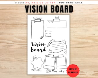 Vision board Template Printable, Journal Page, 2026 Vision Board Collage Template, New Year Resolutions Goals Setting,  A4 A5 US Letter PDF