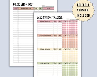 Registro de medicamentos editable, registro de medicamentos imprimible, registro de medicamentos para enfermeras, registro de suplementos, lista de medicamentos, cuadro de medicamentos, PDF