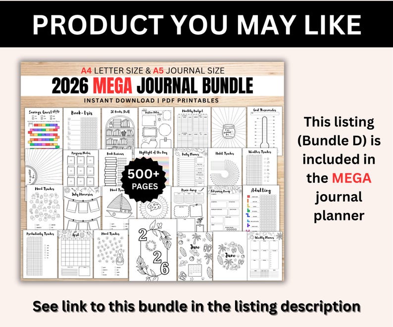 2026 Journal Bundle D - Planner Printable, Premade Bullet Journal Pages, Yearly Monthly Tracker, Habit Mood Tracker, Bujo Pages, Journal Kit image 10
