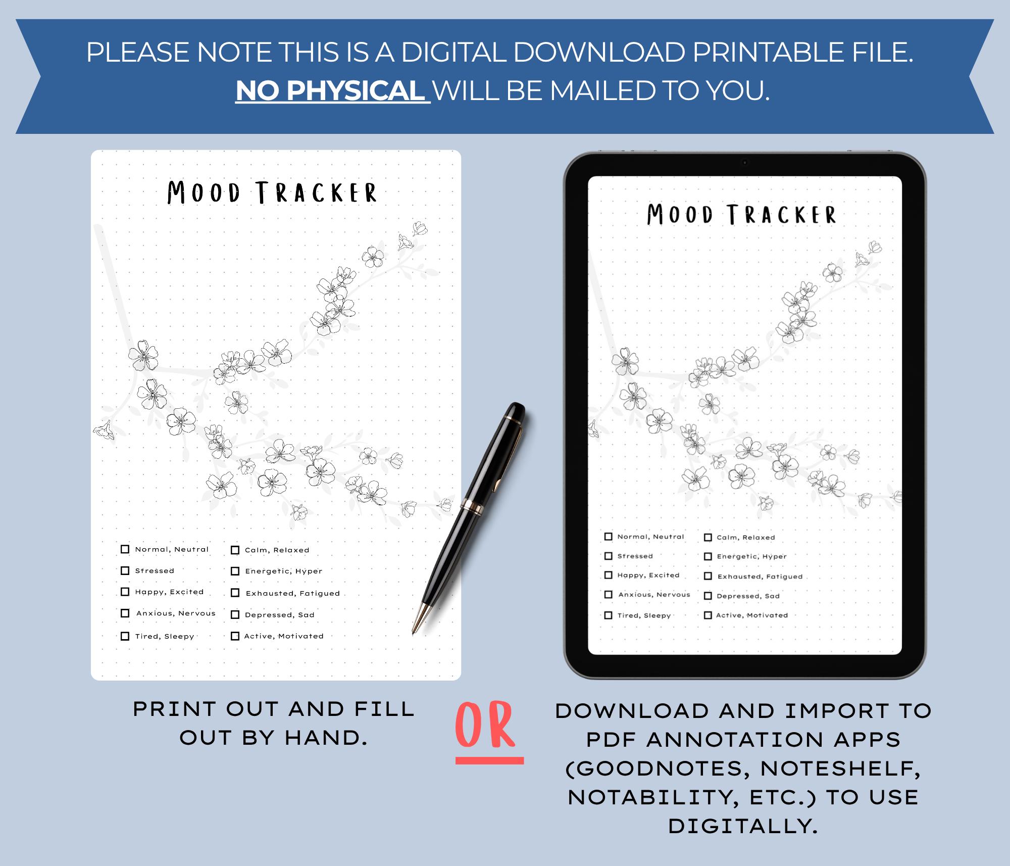 Cherry Blossom Mood Tracker - PRINTABLE Bullet Journal Tracker, Monthly ...