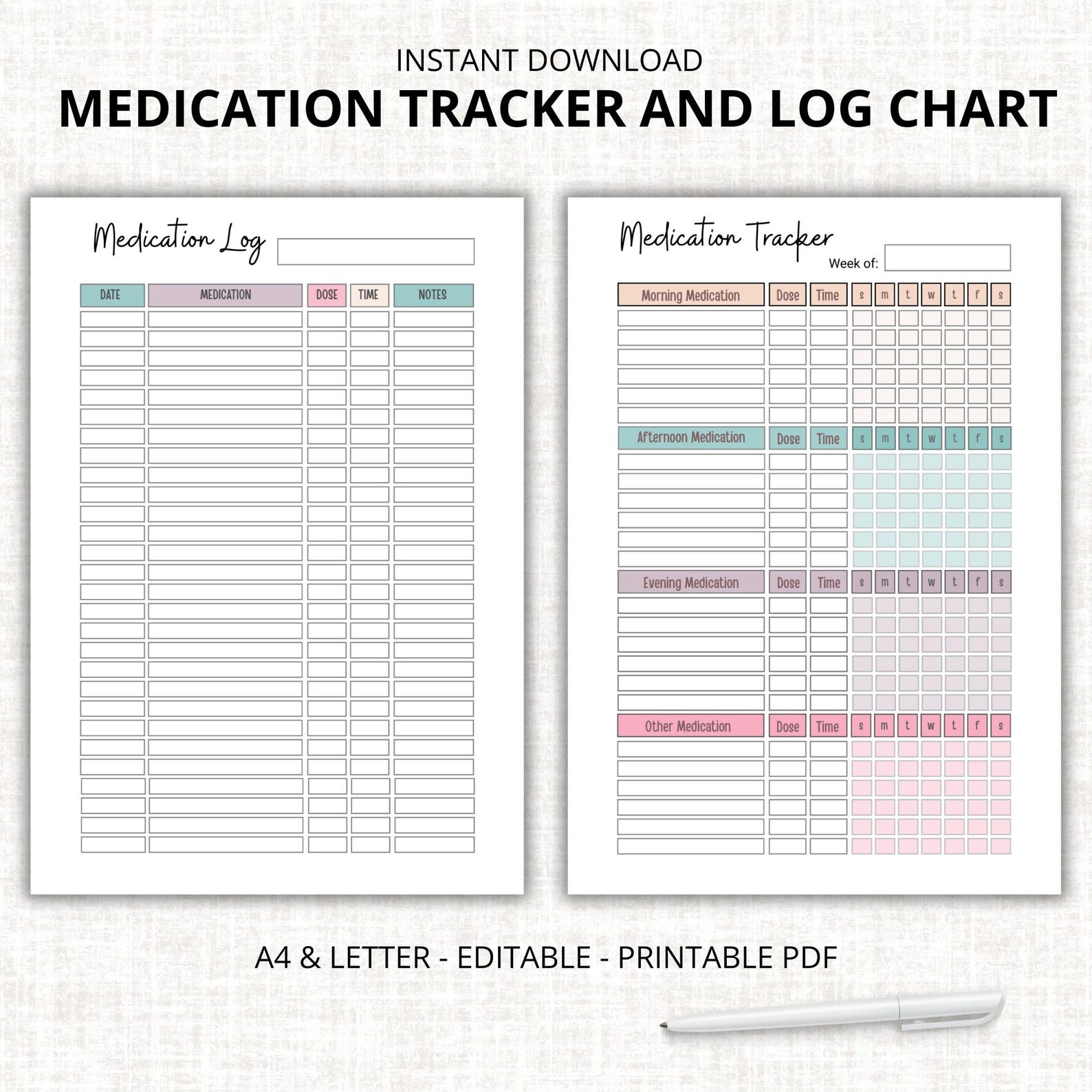 Daily Medication Tracker, Medication Log, Printable Medicine Log for ...