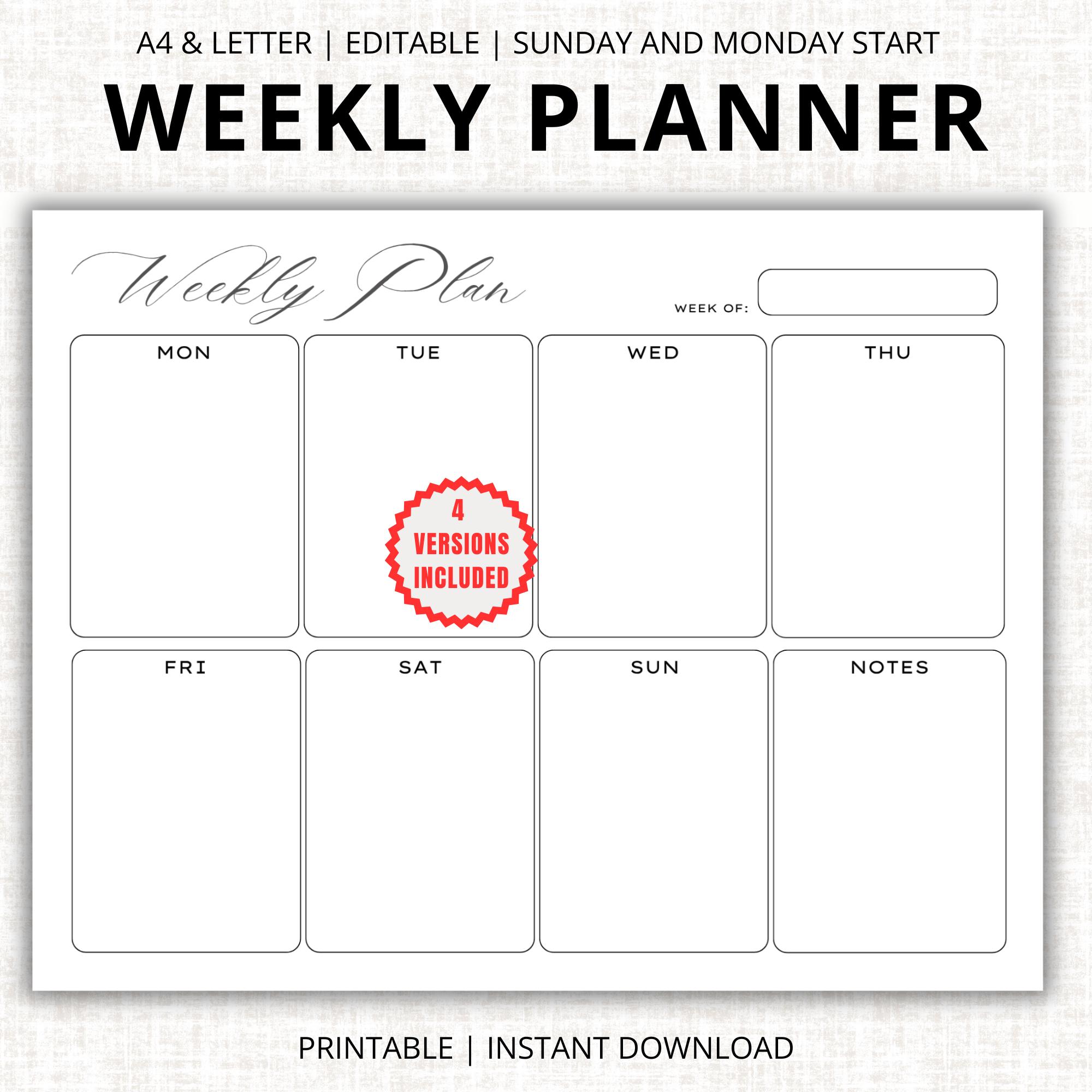 Minimalist Weekly Planner Printable: A4, Letter Size (digital Download ...
