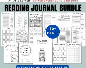 Reading Journal Bundle – Printable Journal Pages, Reading Trackers, Book review journal, Book club games, Book Counter, Book challenges, PDF