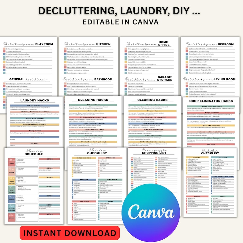 Editable Cleaning Planner Bundle, ADHD Friendly, Cleaning Schedule ...