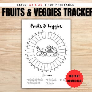 Frukt- och grönsaksspårare - UTSKRIFTSBAR journalsida, månadsspårare, fruktspårare, grönsaksspårare, hälsosida, A4 A5 PDF