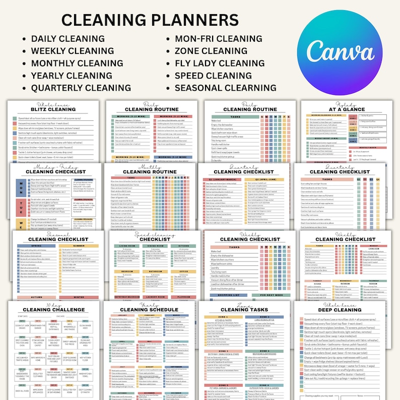 EDITABLE Cleaning Schedule ADHD Cleaning Checklist Cleaning Planner ...