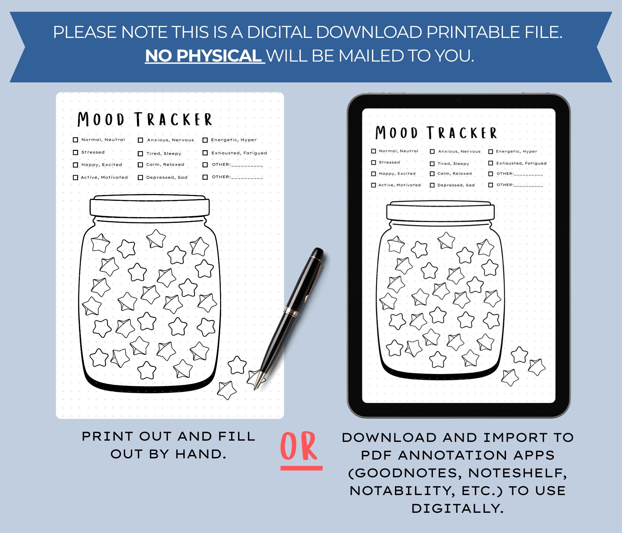 Jar of Stars Mood Tracker - PRINTABLE Bullet Journal Tracker, Monthly ...