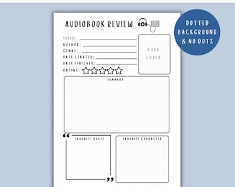 Audiobook Review PRINTABLE, Journal Page, Planner Page, Audiobook Tracker, Reading Tracker, Reading Journal Page, Audiobook Log, Reading log