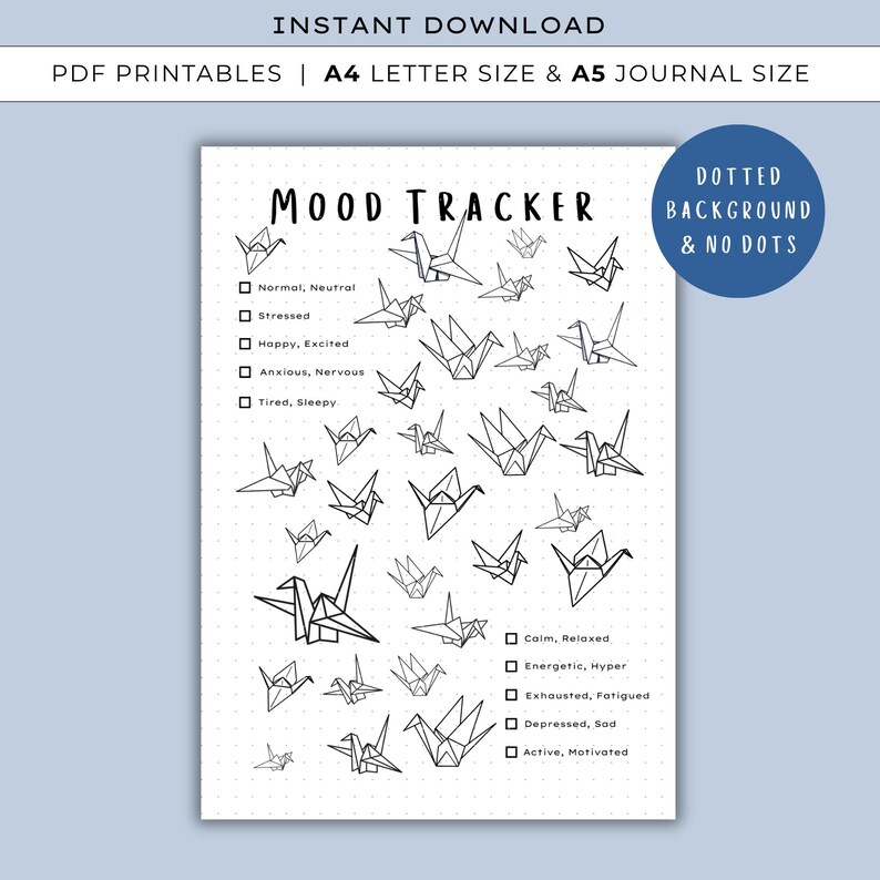 Origami Crane Mood Tracker - PRINTABLE Bullet Journal Tracker, Monthly Mood Tracker, Planner ...