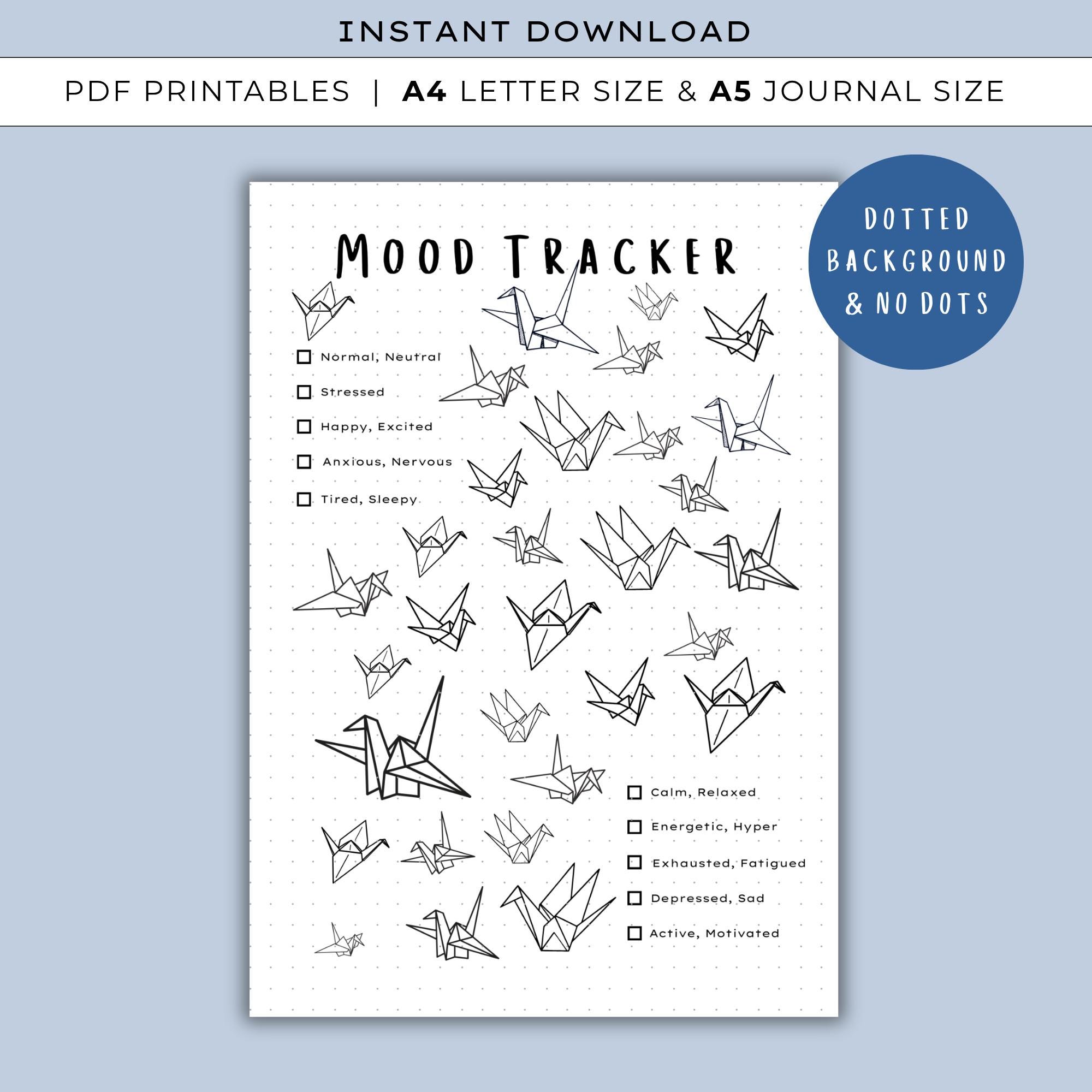 Origami Crane Mood Tracker - PRINTABLE Bullet Journal Tracker, Monthly ...