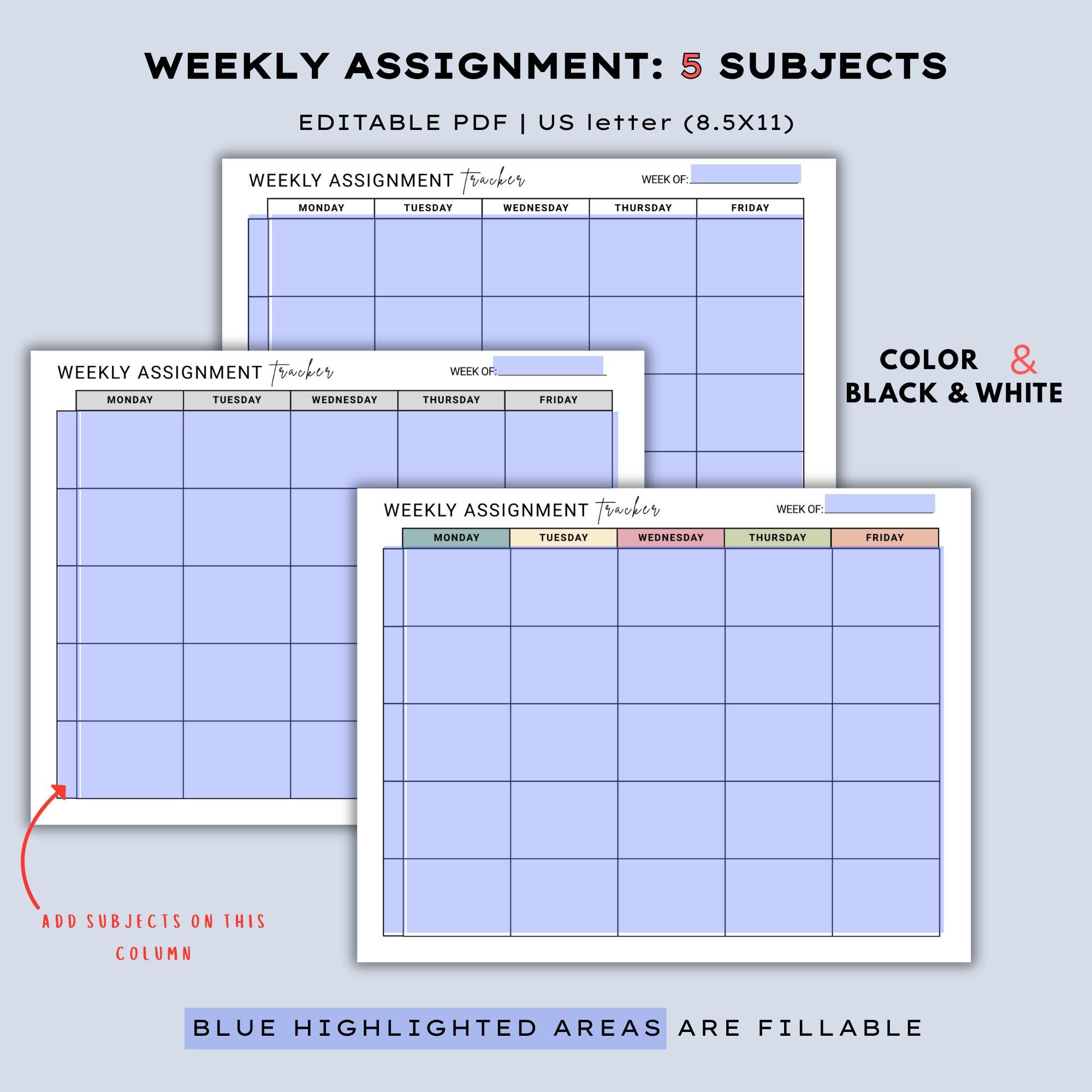 Editable Weekly Assignment Tracker: Homeschool & Teacher Planner (PDF ...