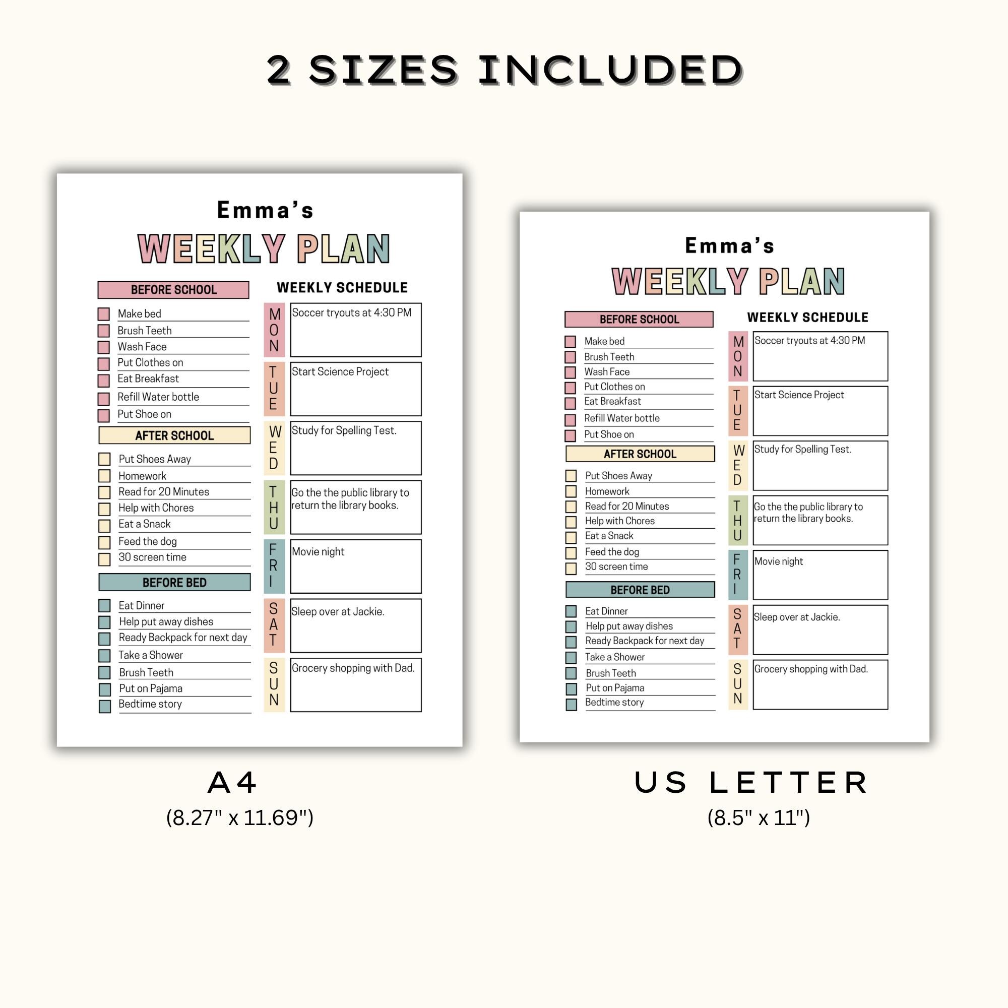 Editable Weekly Chore Chart Kids Teens Tweens Pre-teens Daily and ...