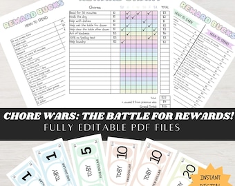 Kids Chore Chart: Editable Reward Bucks System (Digital Download)