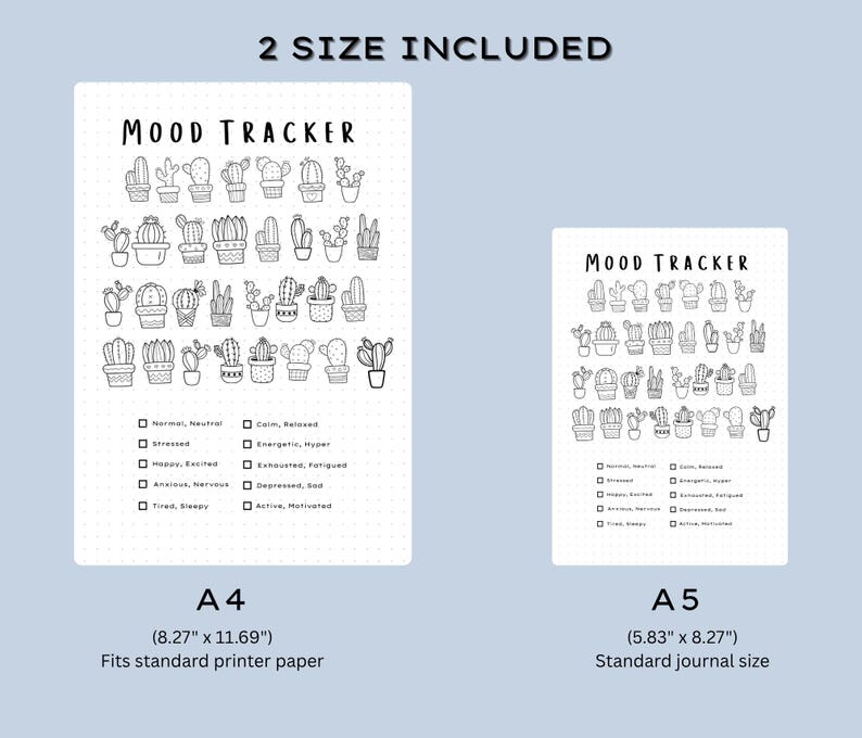 Cactus Mood Tracker - PRINTABLE Bullet Journal Tracker, Monthly Mood ...