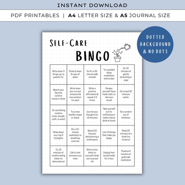 Self-Care Bingo Printable – Wellness Tracker, Journal Page (A4/A5)