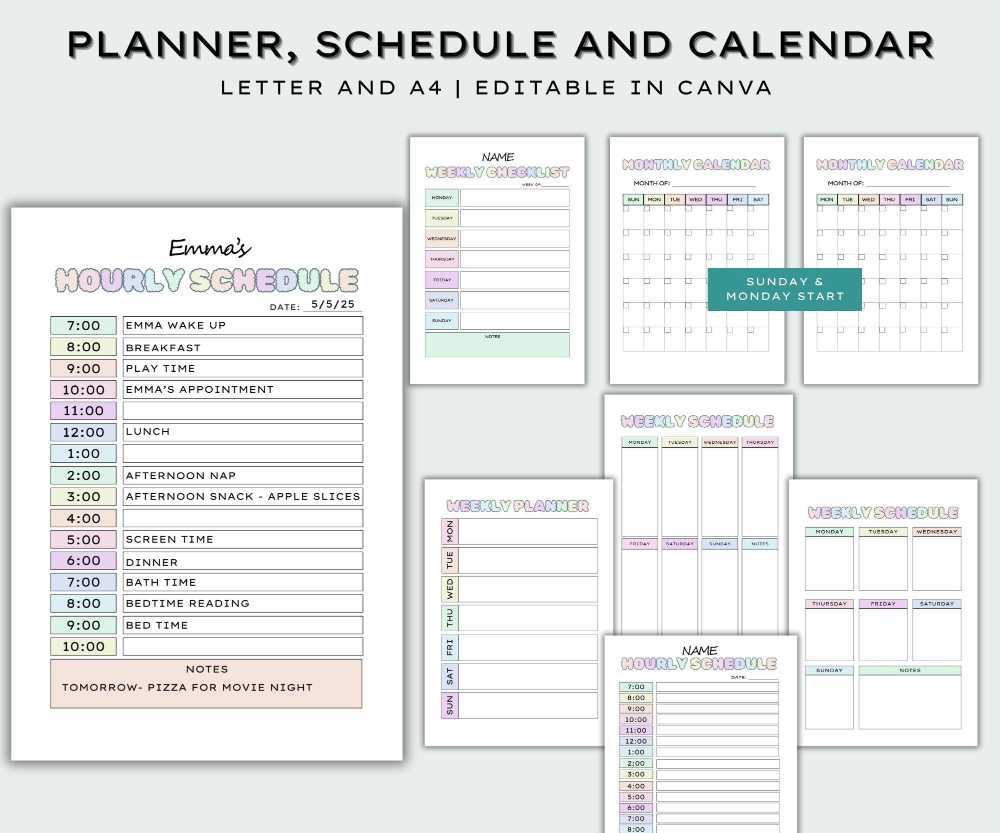 Editable Kids Chore Chart Bundle: Daily & Weekly Planner (canva ...