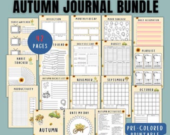 Herbst-Tagebuch-Set – Druckbarer Sonnenblumenplaner, vorgefärbte Tagebuchseiten, Herbsttagebuch, Herbstplaner, Herbst-Wunschliste, Herbstaktivitäten