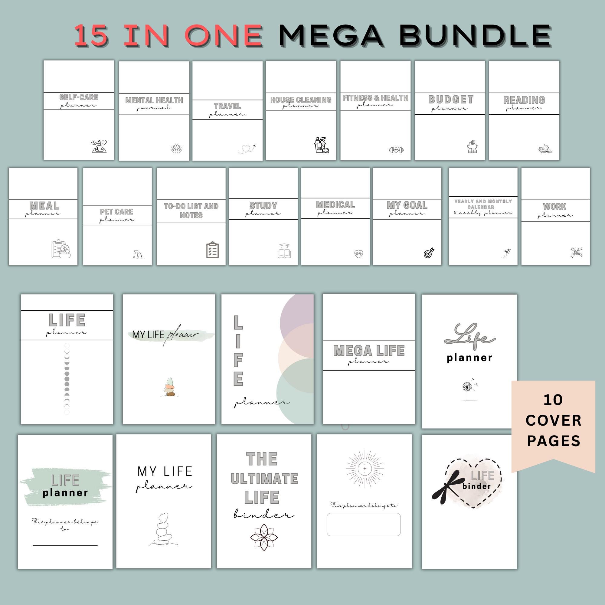 Ultimate Life Planner Printable Bundle: 15 in 1 Mega Bundle - ADHD ...