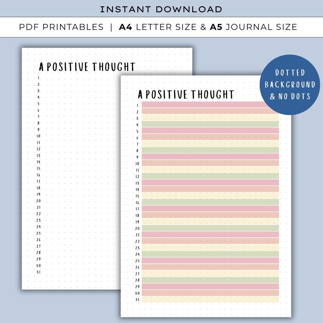 Thought Pattern Tracker Daily Positive Thought - PRINTABLE Journal Page, Daily Tracker, One ...