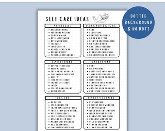 Self Care Ideas - PRINTABLE Journal Page, Planner Page, Wellness Printable page, Self-care Journal Page, Health and Wellness, Bullet Journal