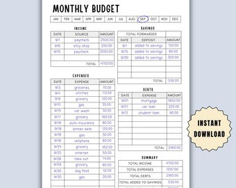 Printable Monthly Budget Planner- Printable Worksheet for Bullet Journal Monthly Budget Tracker Journal Page Spending Tracker Monthly Budget