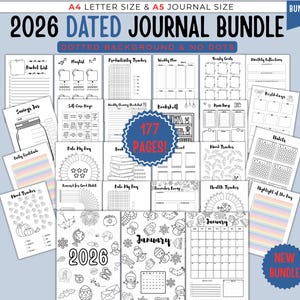 2026 Bullet Journal Bundle E: Printable Pages with Dated Calendars, Habit Trackers, Planners, Mood Trackers, Self-Care, Reading | A4 A5