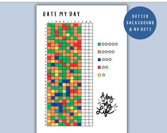 Rate My Day - PRINTABLE Journal Page, Daily Tracker, Mood Tracker, Year in Pixels, Monthly Tracker, Dotted & No Dots, Printable Planner Page