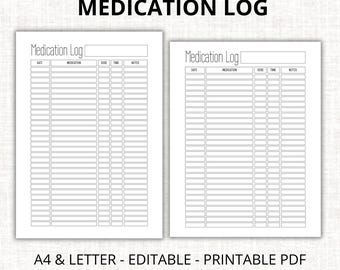 Registro de medicación editable: Registro imprimible, tamaño A4/Carta (Descarga PDF)