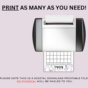 May include: A printer printing a black and white October calendar page. The text at the top says "PRINT AS MANY AS YOU NEED!" and the text at the bottom says "PLEASE NOTE THIS IS A DIGITAL DOWNLOAD PRINTABLE FILE. NO PHYSICAL WILL BE MAILD TO YOU."