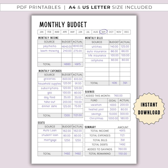 Editable Monthly Budget Planner- Printable Worksheet for Bullet Journal Monthly Budget Tracker Journal Page Spending Tracker Monthly Budget