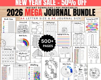 2026 MEGA Journal bundle, Printable Journal Planner, Bullet Journal monthly yearly trackers, Mood, Habit, Reading, A4 & A5, Digital Download