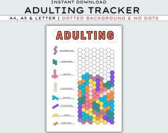 Hexagon Adulting Tracker – DRUKUJĄCA SIĘ strona dziennika, miesięczny tracker, śledzenie nawyków, śledzenie zadań dla dorosłych – drukowana strona planera, śledzenie zadań