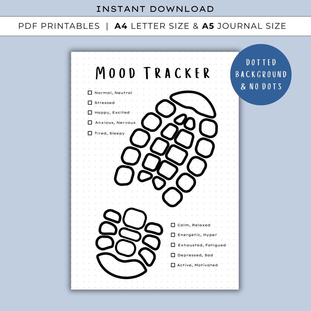 Shoe Print Mood Tracker - PRINTABLE Bullet Journal Tracker, Monthly ...