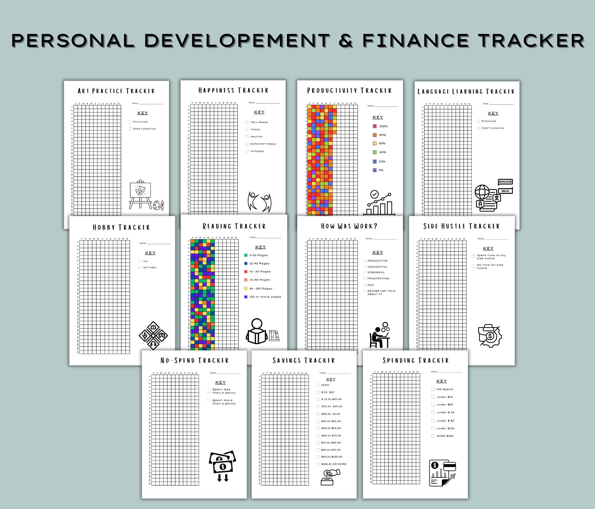 Bullet Journal Printable, Yearly Trackers Bundle Printable, Habit ...